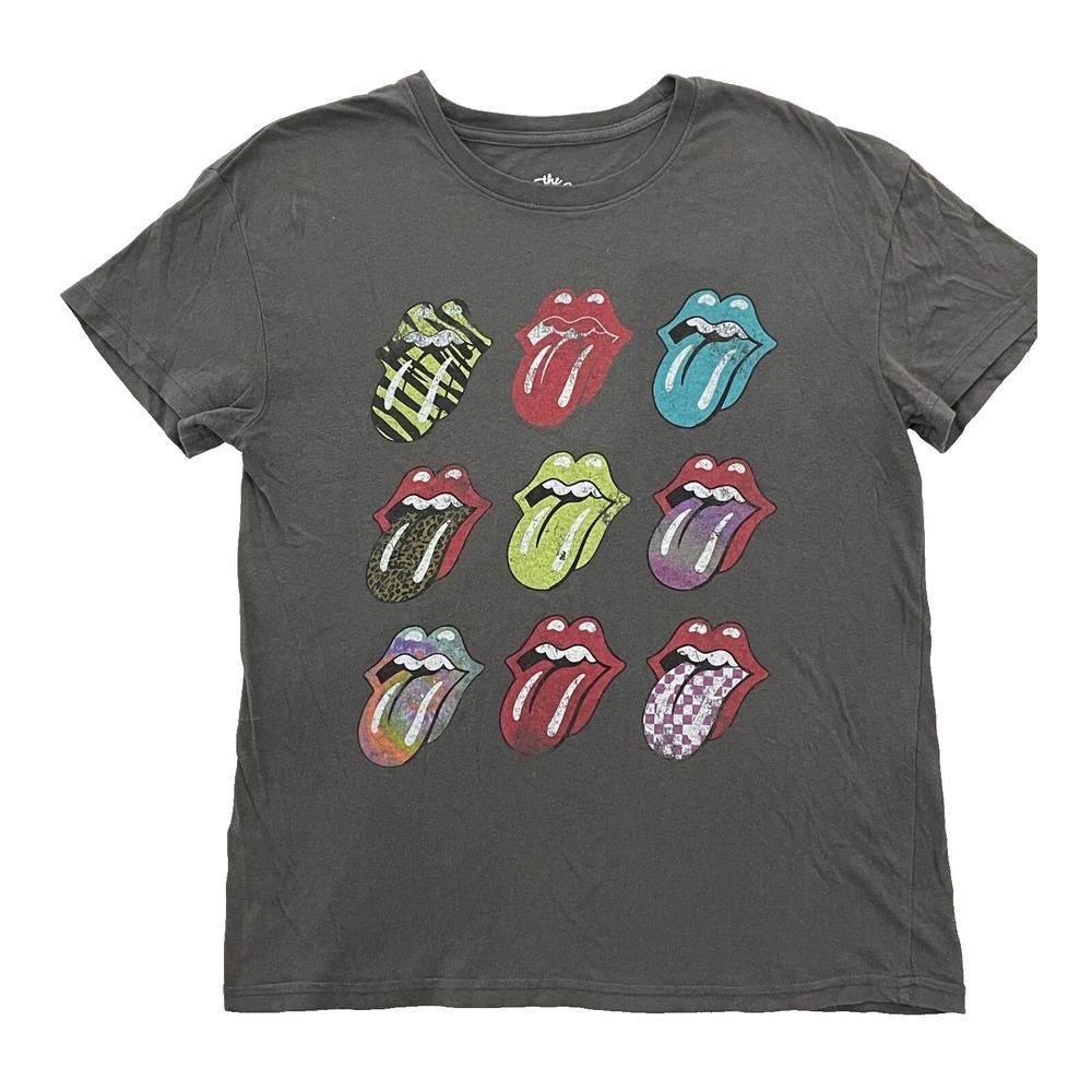 Rolling Stones Women's Medium T-Shirt Grey with Rolling Stones Logos